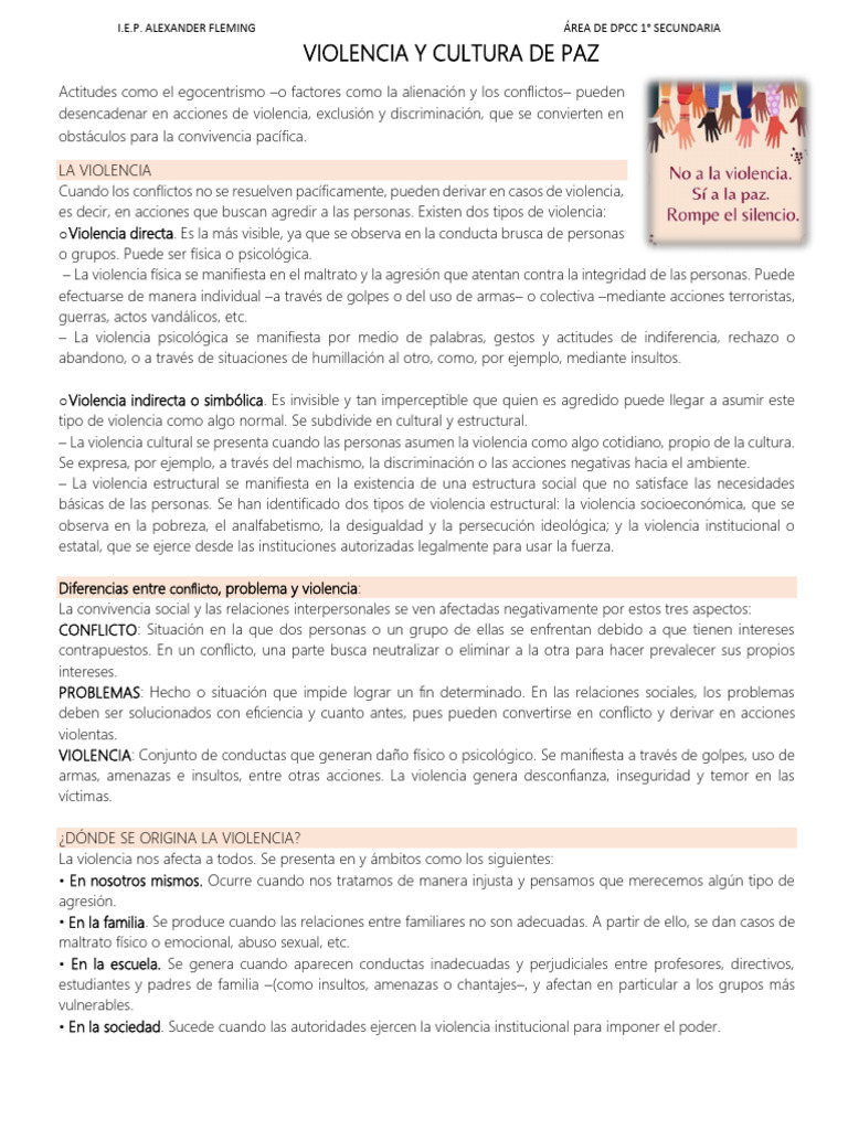 Violencia y Cultura de Paz en la Escuela | PDF | Violencia | Conflicto ...
