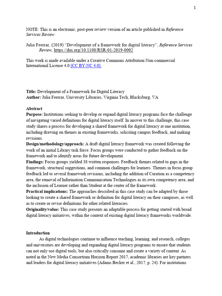 Development of A Framework For Digital Literacy | PDF | Information ...