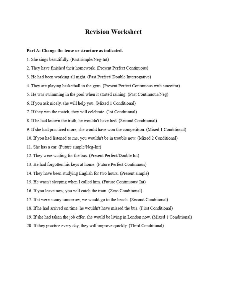 Conditional Sentence Revision Worksheet | PDF