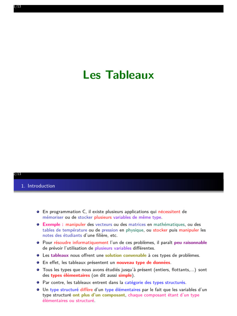 Introduction aux Tableaux en C | PDF | C (Langage de programmation ...