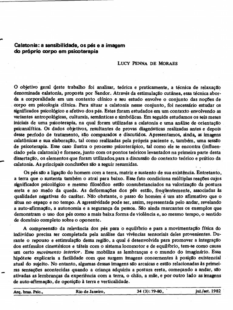 Calatonia e a Imagem do Corpo na Psicoterapia | PDF