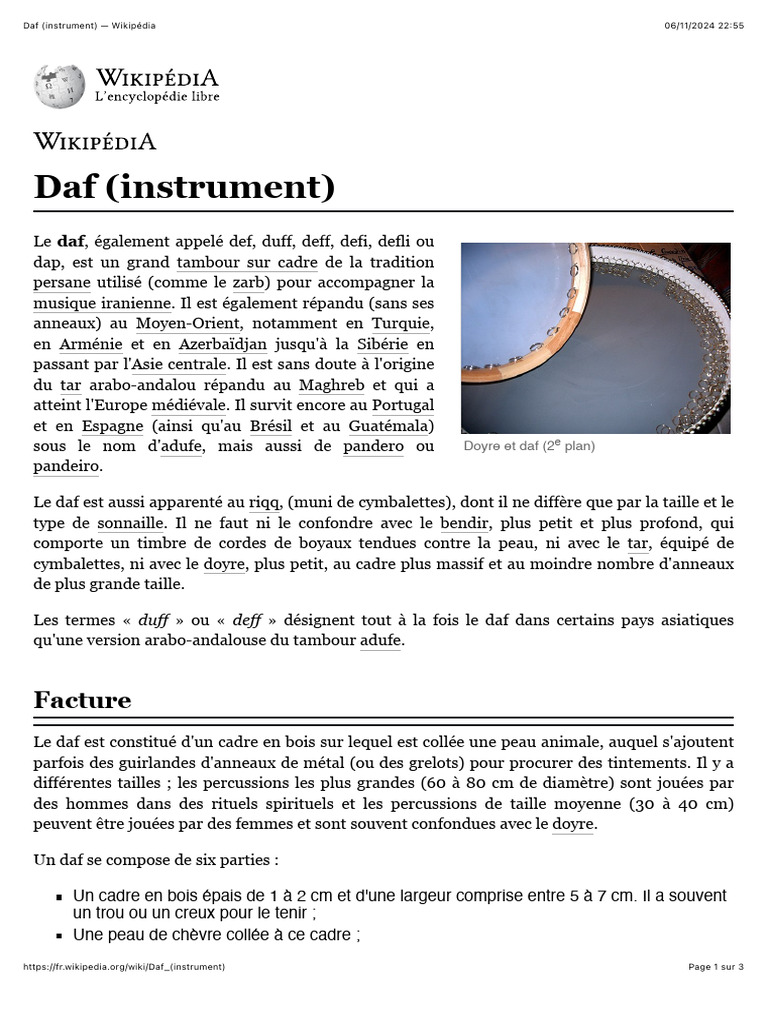 Le Daf : tambour persan traditionnel | PDF | Instruments de musique ...