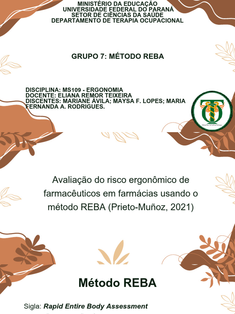 Grupo 7 - Método REBA | PDF | Farmacêutico | Fatores humanos e Ergonomia
