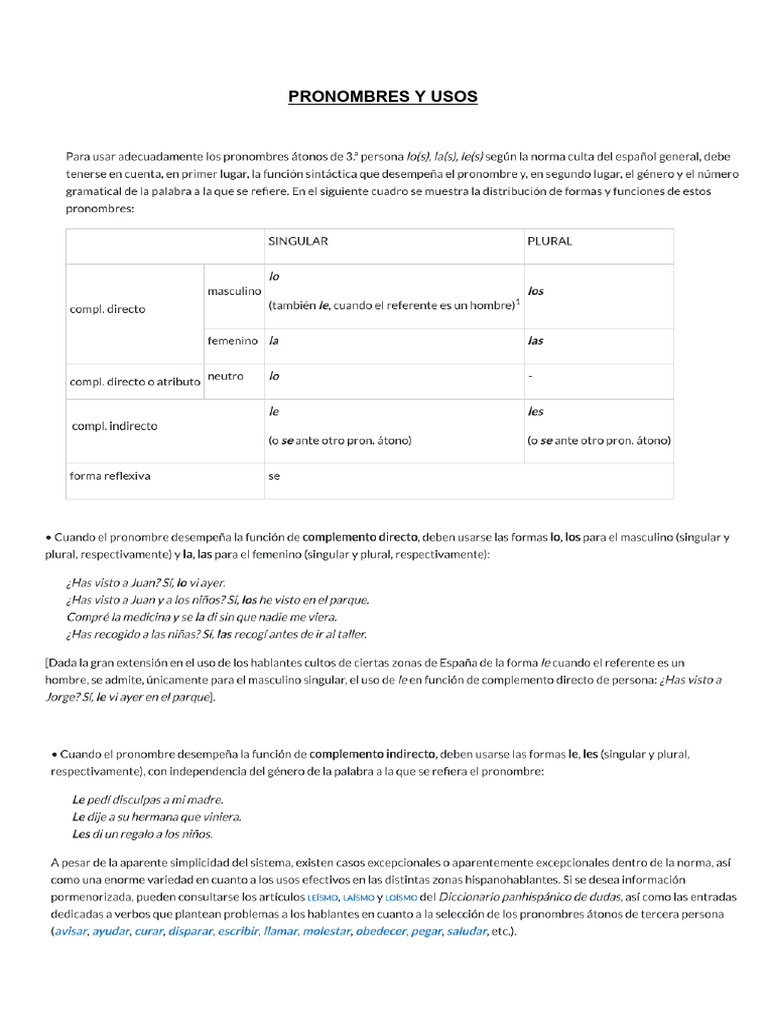 Pronombres y Usos | PDF | Artes del Lenguaje y Comunicación