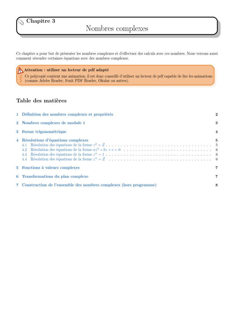 Formules et Équations des Nombres Complexes | PDF | Nombre complexe ...