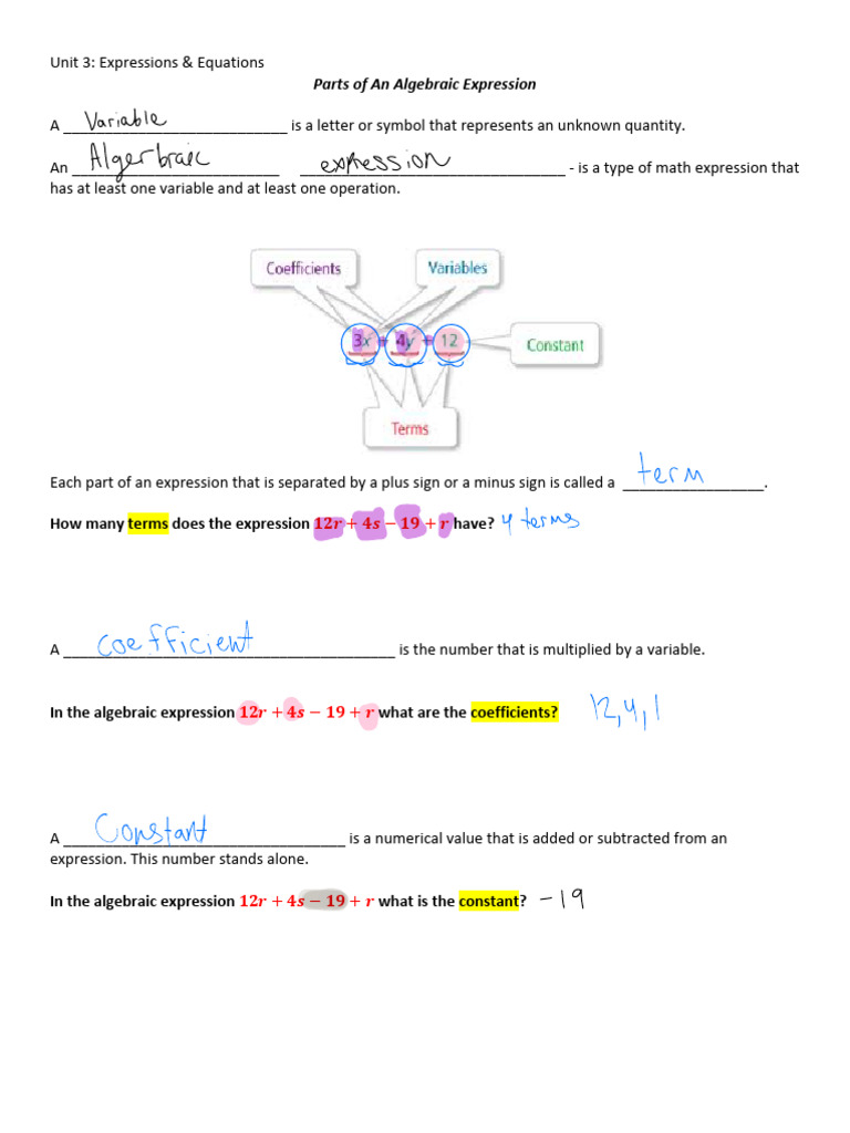 Algebraic Expressions and Terms Guide | PDF