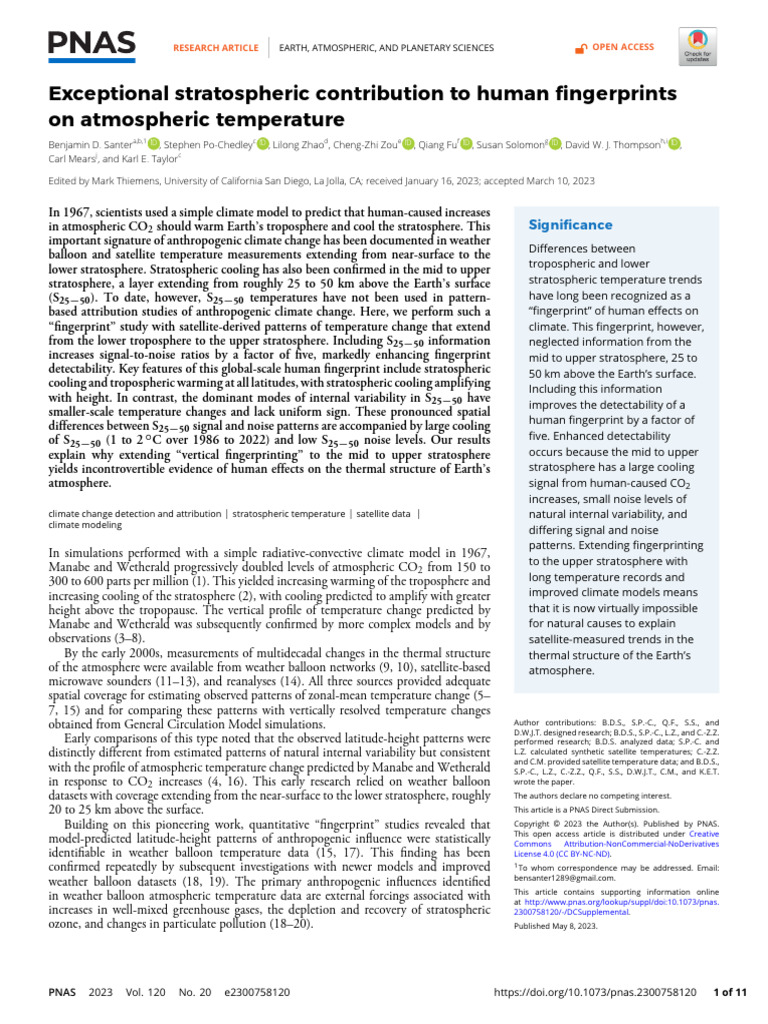 Stratospheric Cooling and Climate Change | PDF | Stratosphere | Troposphere