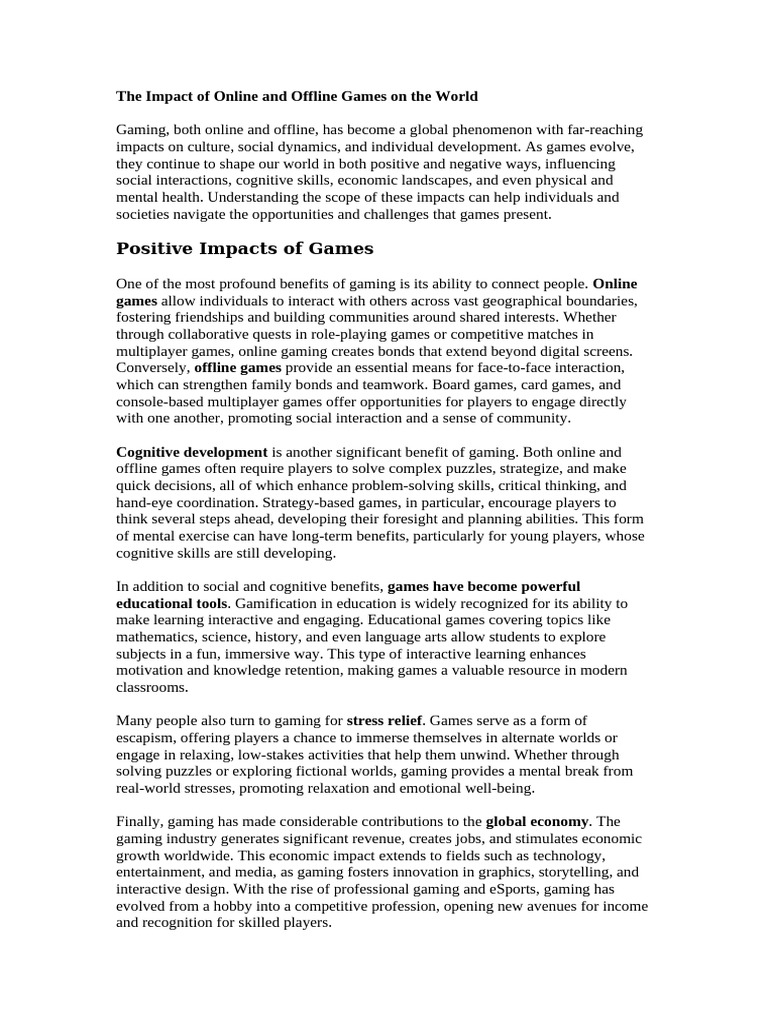 The Impact of Online and Offline Games On The World | PDF | Stereotypes ...