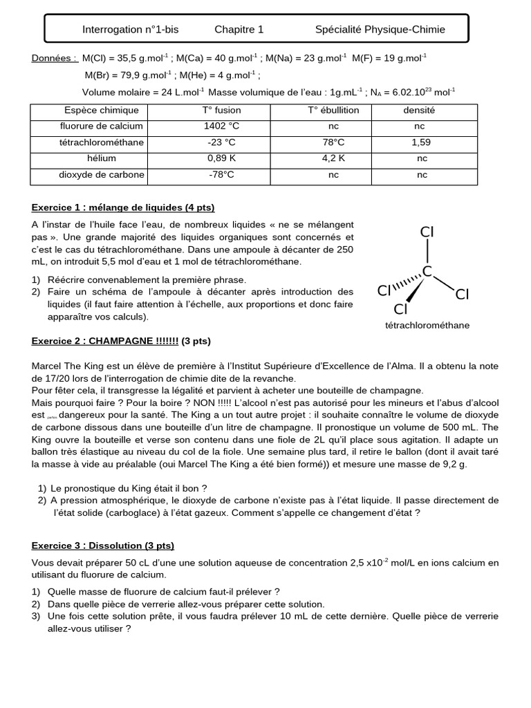 Exercices de chimie : mélanges, réactions et calculs | PDF | Dopage ...