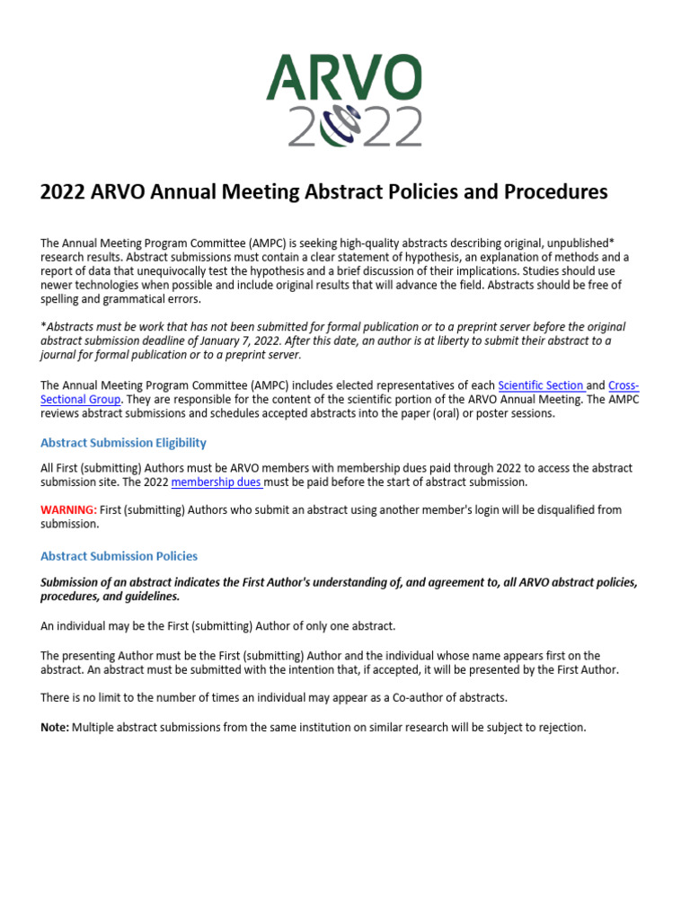 2022 Am Abstract Submission Policies and Procedures | PDF ...