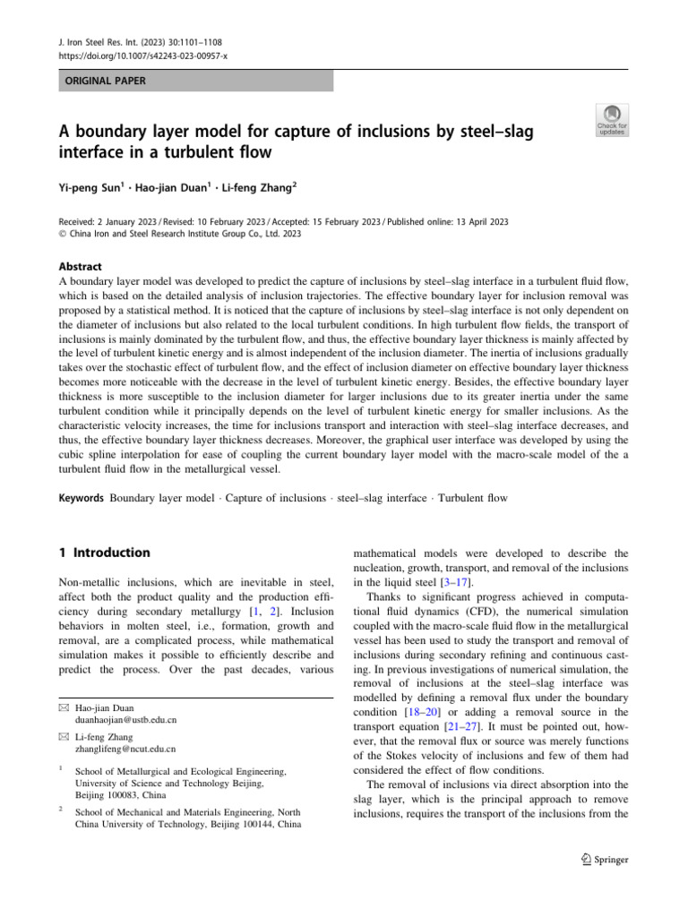 Boundary Layer Model for Inclusion Capture | PDF | Turbulence ...