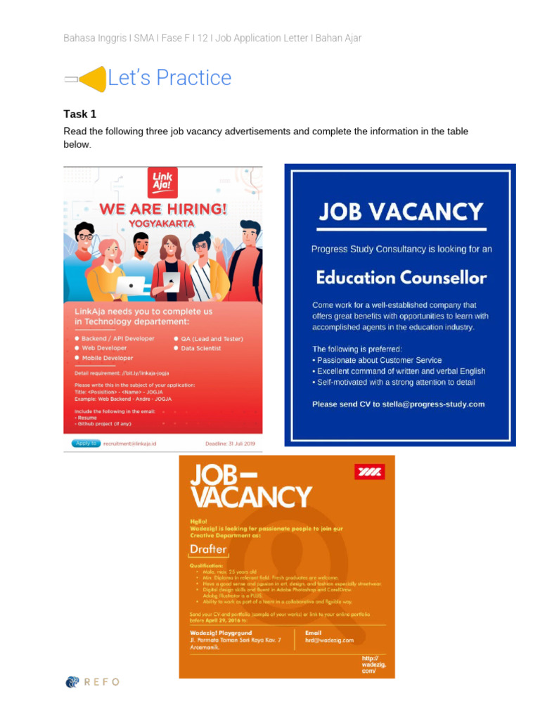 Job Application Letter Lesson | PDF