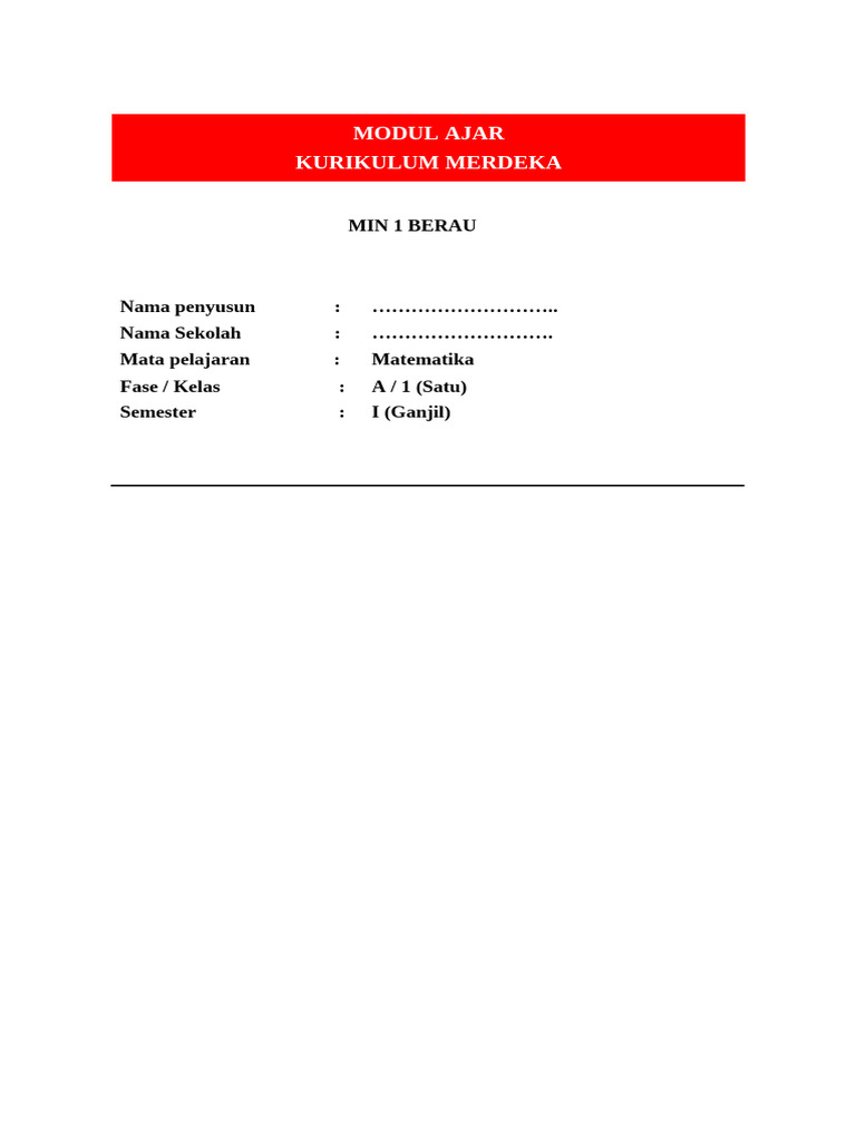 Modul Ajar Matematika Kelas 1 SD | PDF