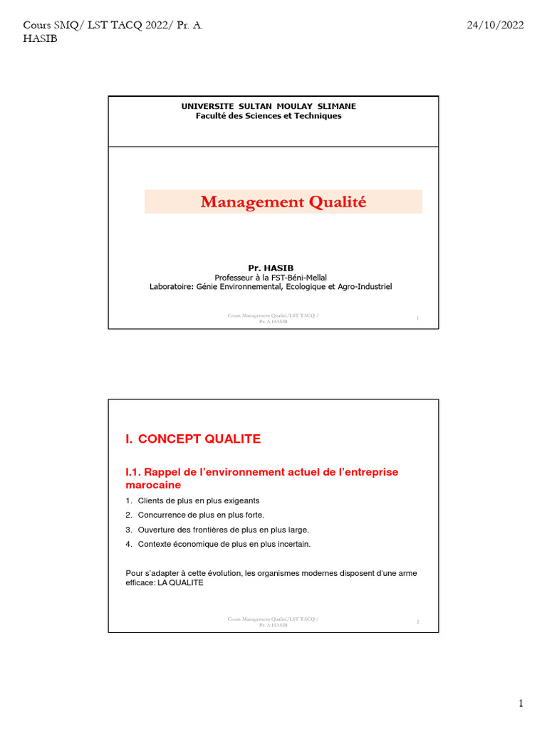 Concepts clés du Management de la Qualité | PDF | Management de la ...