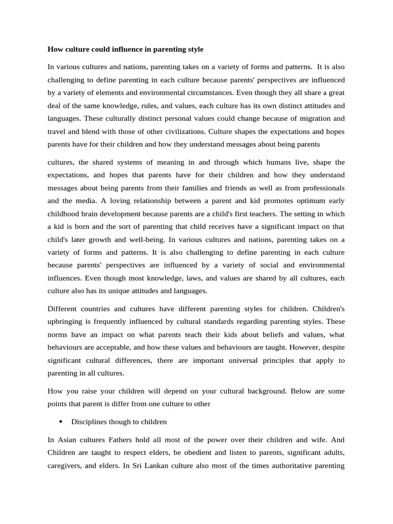 How Culture Could Influence in Parenting Style | PDF | Parenting | Family