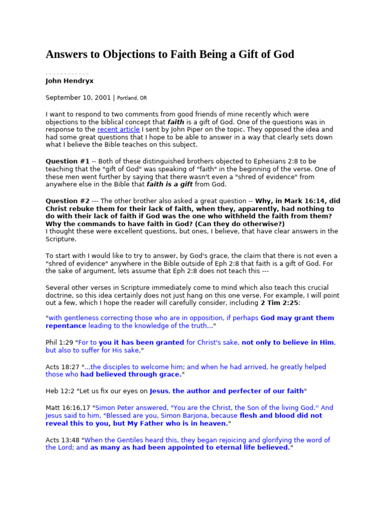 Answers To Questions For Those Who Oppose | PDF | Grace In Christianity ...