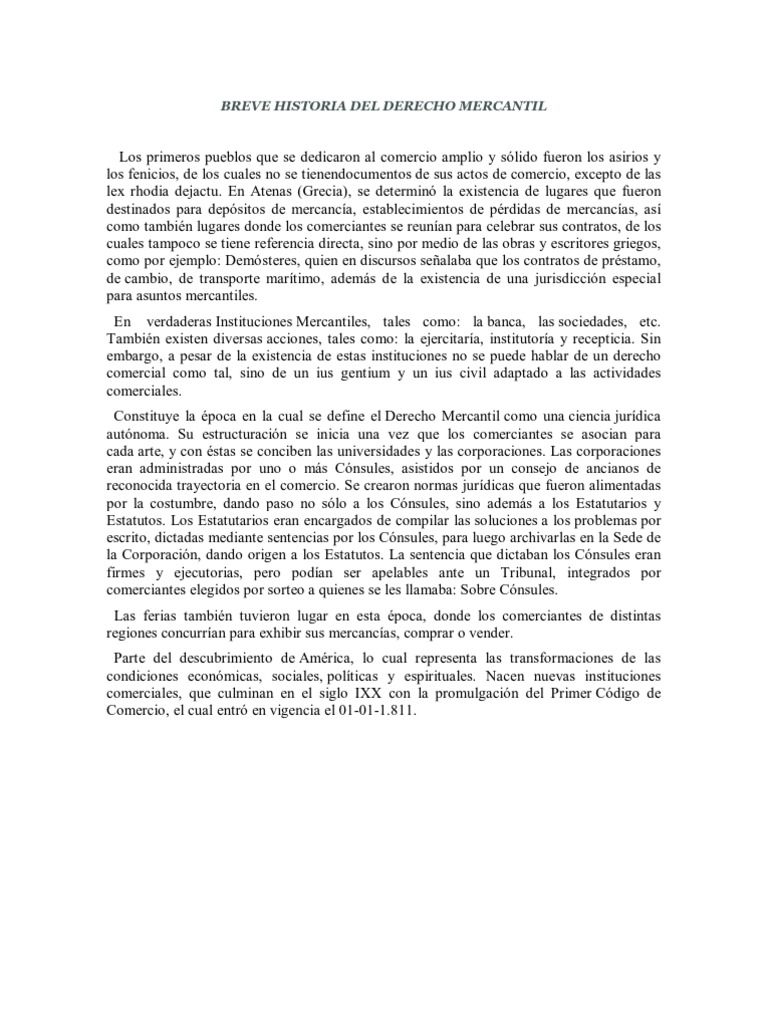 Breve Historia Del Derecho Mercantil