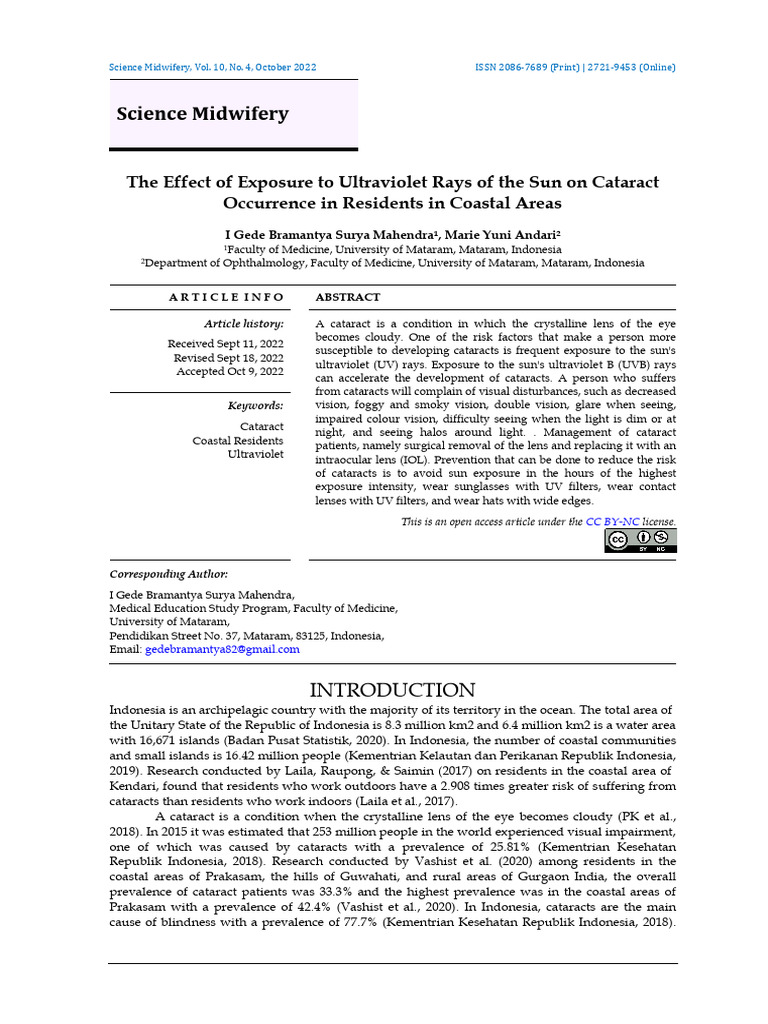 UV Exposure and Cataract Risk in Coastals | PDF | Cataract | Ultraviolet