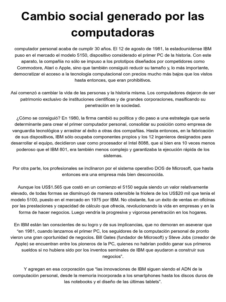 Impacto del primer PC en la sociedad | PDF | Ibm | Computadoras personales