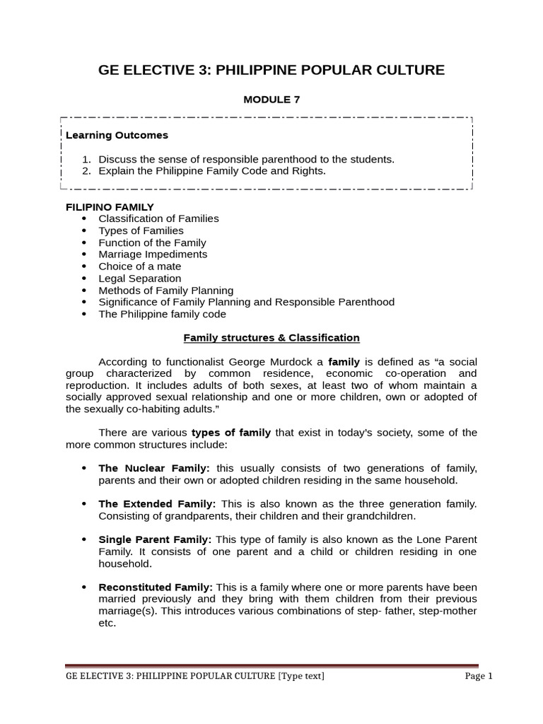 Filipino Family Structures and Functions | PDF | Birth Control | Social ...