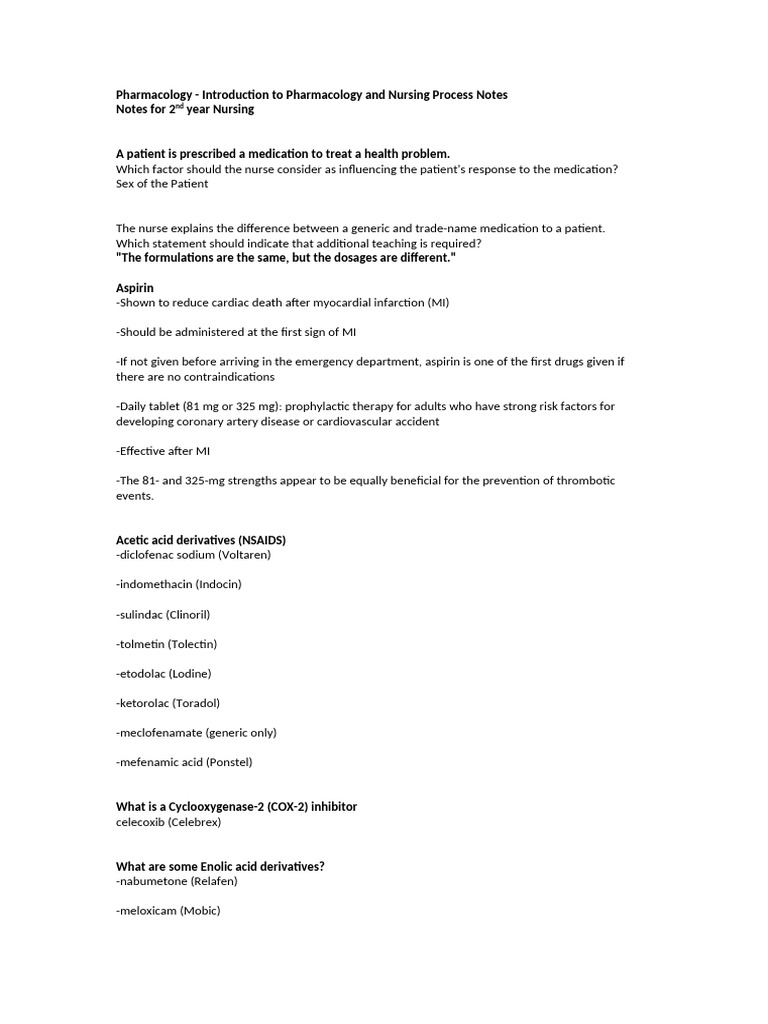 Pharmacology & Nursing Process Notes | PDF | Nonsteroidal Anti ...