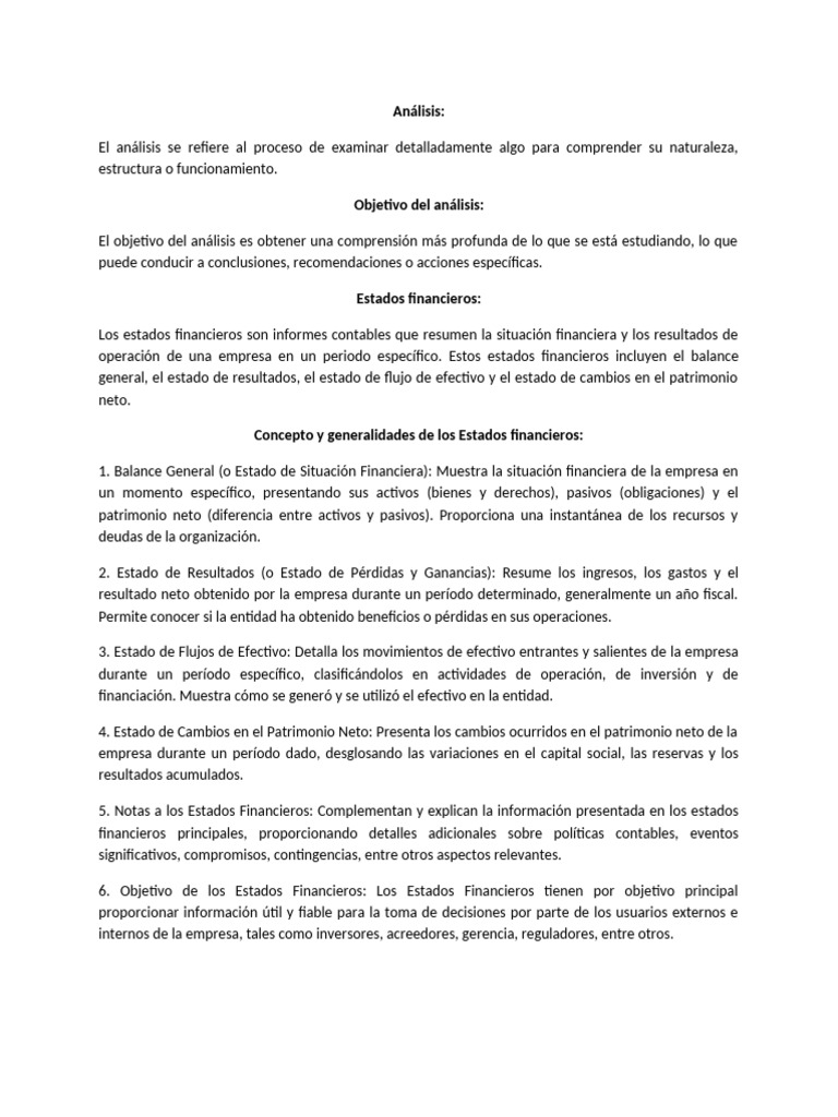 Análisis y Tipos de Estados Financieros | PDF | Estado financiero ...