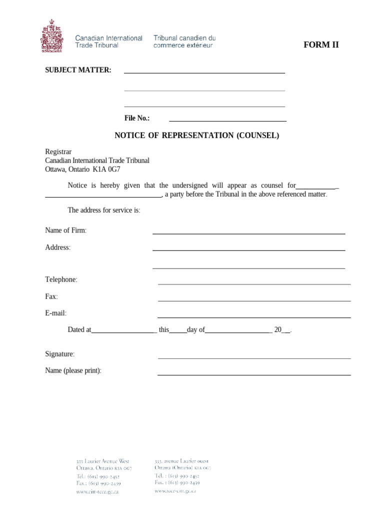 Notice of Representation for Tribunal | PDF