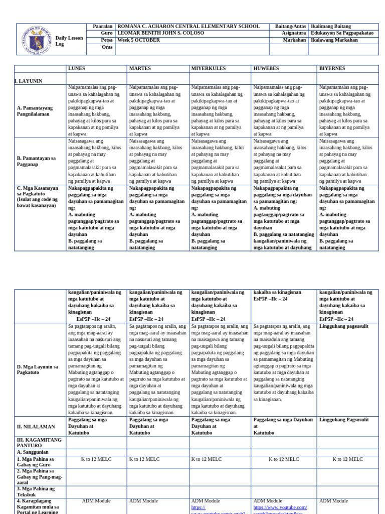 DLL Week 5 Esp | PDF