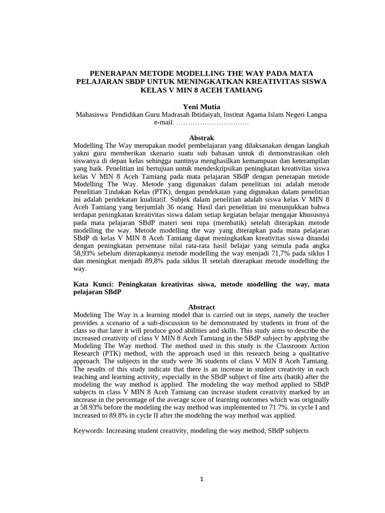 Penerapan Metode Modelling The Way Pada Mata Pelajaran SBDP Untuk ...