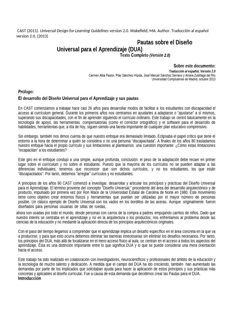 Pautas de Diseño Universal para el Aprendizaje | PDF | Plan de estudios ...