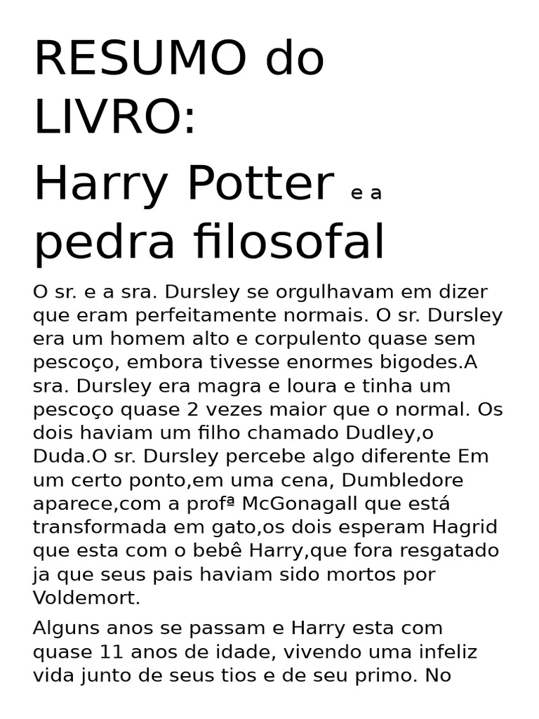 Resumo Do Livro-1 | PDF | J.K. Rowling | Harry Potter