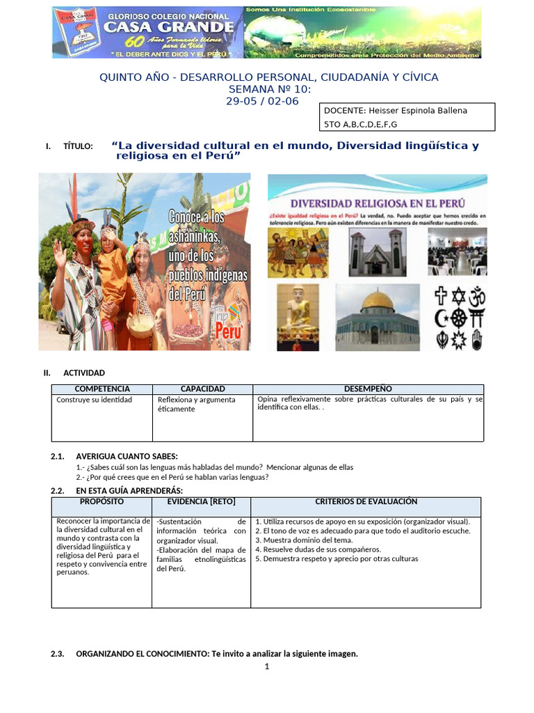 SEMANA 10 - DPCC - 5to Grado - Diversidad Cultural en El Mundo ...