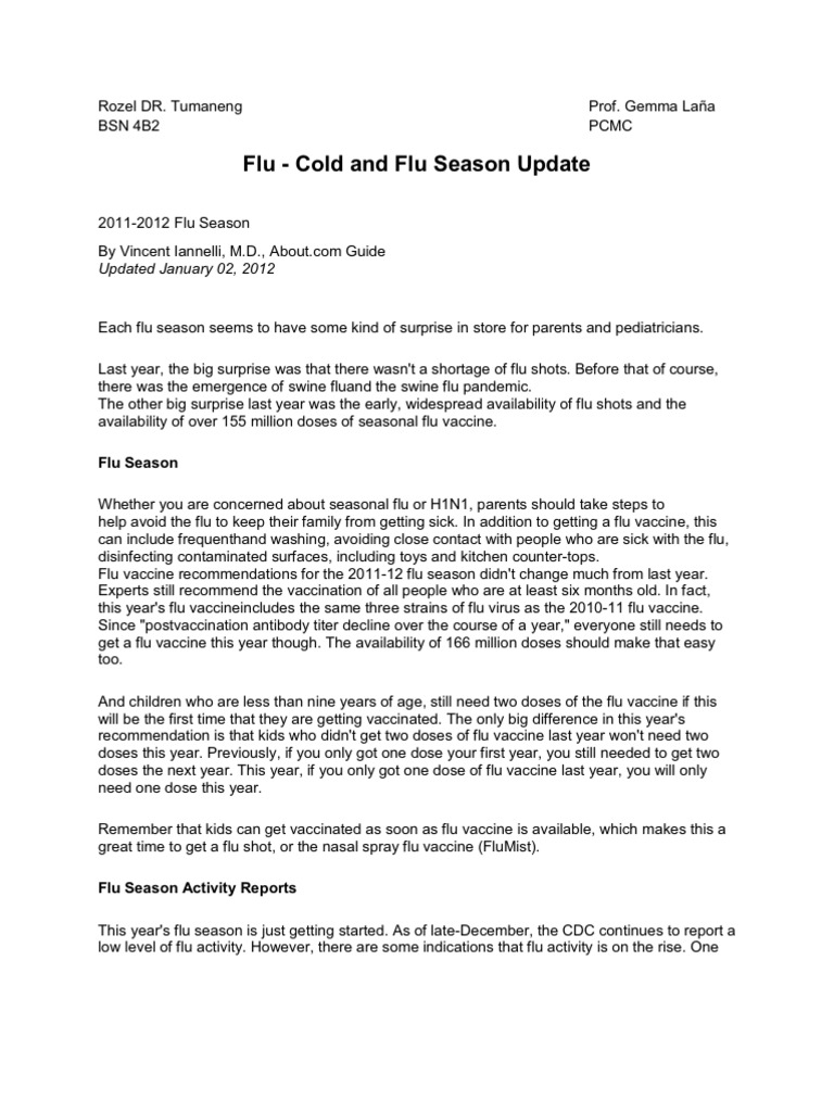 Flu - Cold and Flu Season Update | PDF | Self-Improvement | Wellness