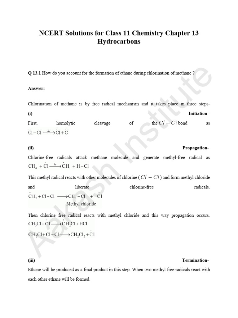 NCERT Class 11 Hydrocarbons Solutions | PDF | Alkene | Alkane