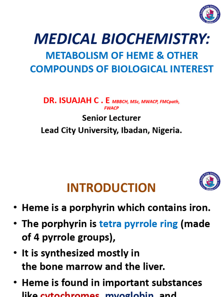 Heme Metabolism and Biosynthesis Overview | PDF | Porphyrin | Electron ...