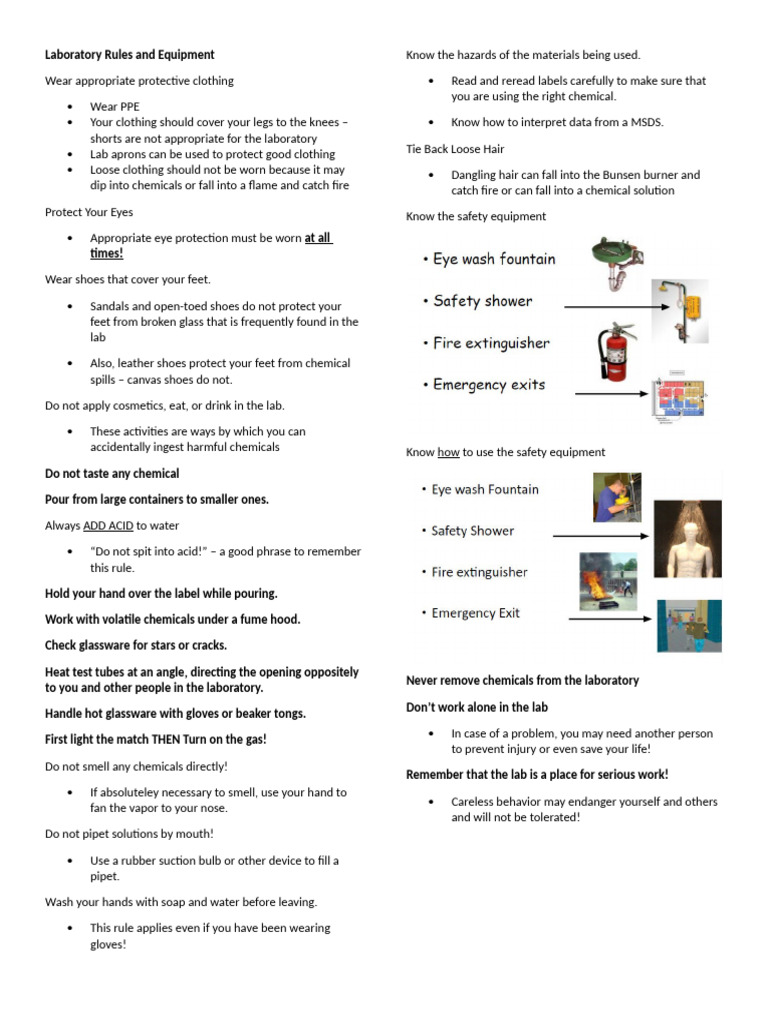 Laboratory Rules and Equipment | PDF | Personal Protective Equipment