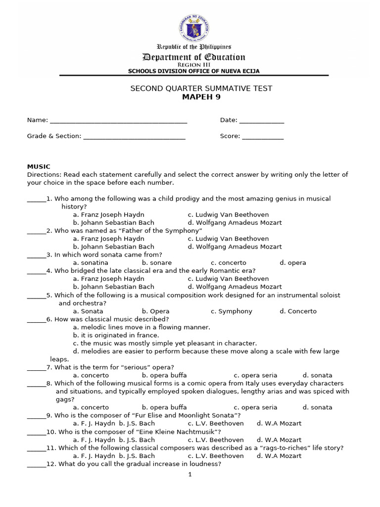 2nd summative test in mapeh 9 pdf concerto opera