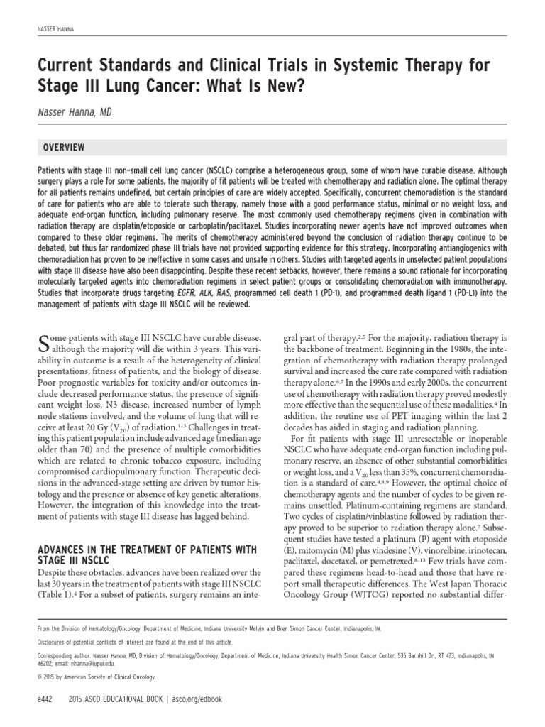 Current Standards and Clinical Trials in Systemic Therapy For Stage III ...
