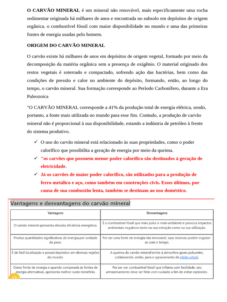 Carvão Mineral: Origem e Características | PDF | Carvão | Combustíveis ...