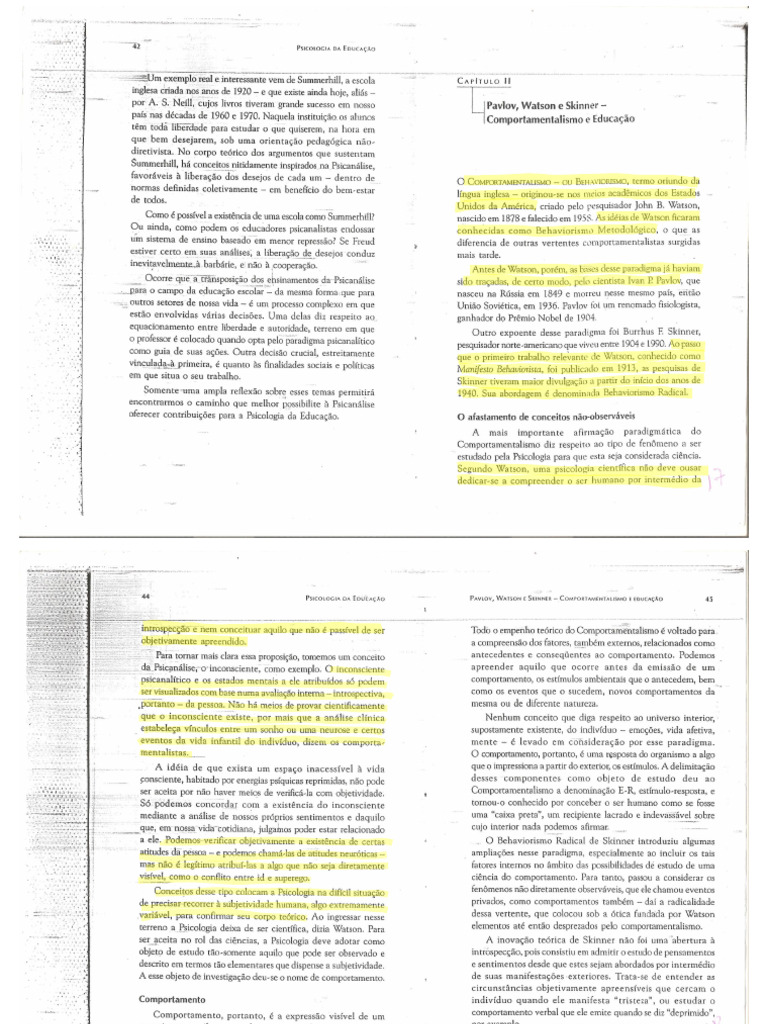 Behaviorismo Pavlov Skinner e Watson | PDF