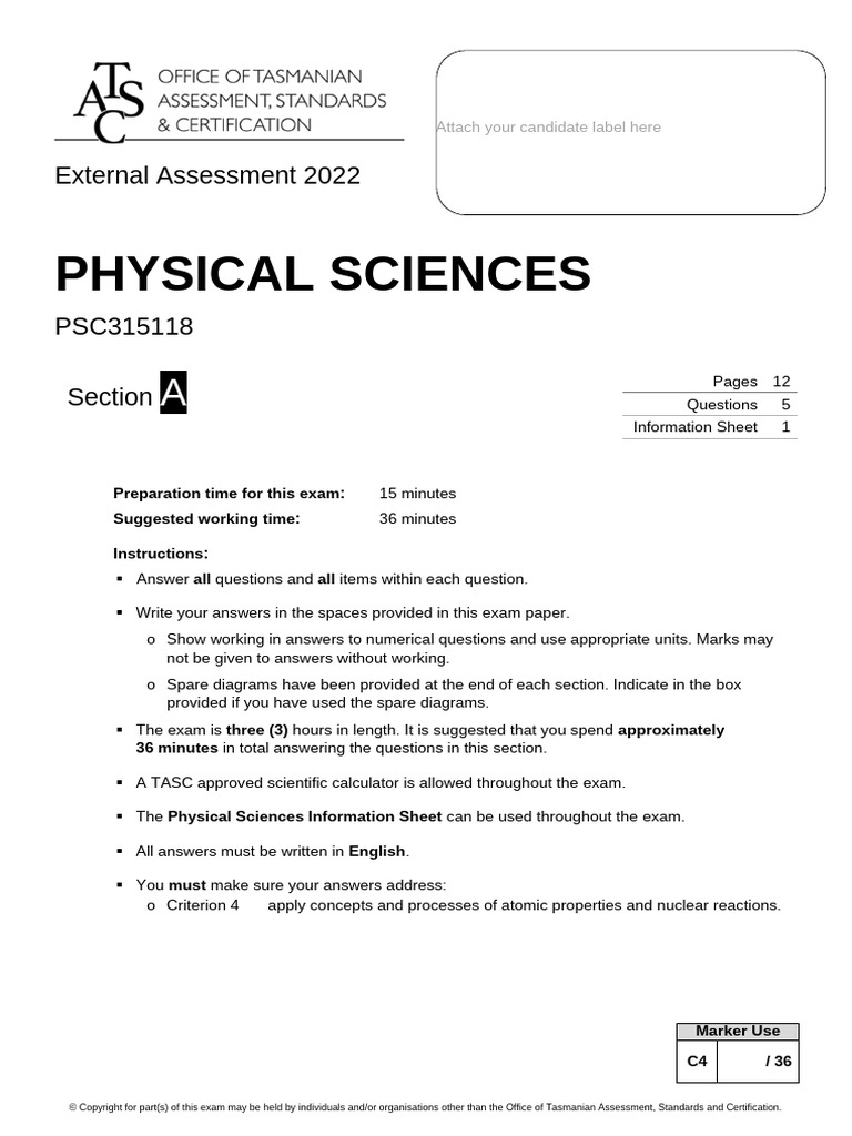 PSC315118 Physical Sciences TASC Exam Paper 2022 | PDF | Radioactive ...