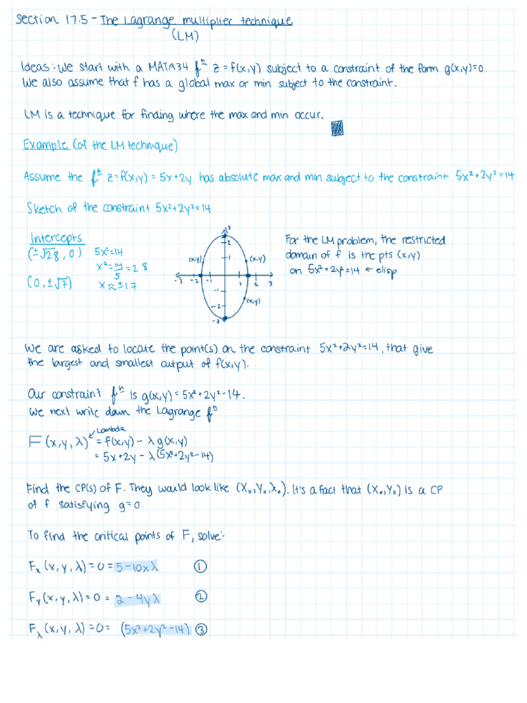 17.5 The Lagrange Multiplier - Calc Notes | PDF