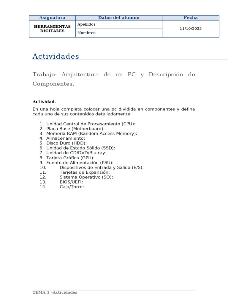Componentes Esenciales de un PC | PDF | Hardware de la computadora | Bios