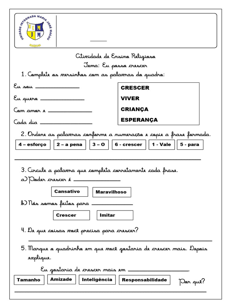 Atividade de Ensino Religioso 3º Ano | PDF