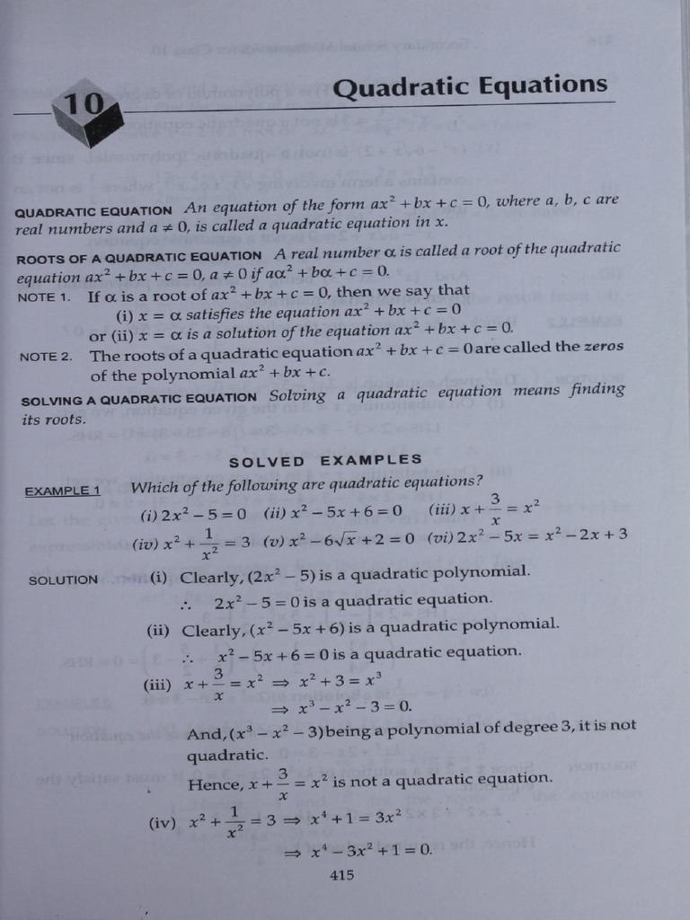 Chapter-10 Quadratic Equations | PDF