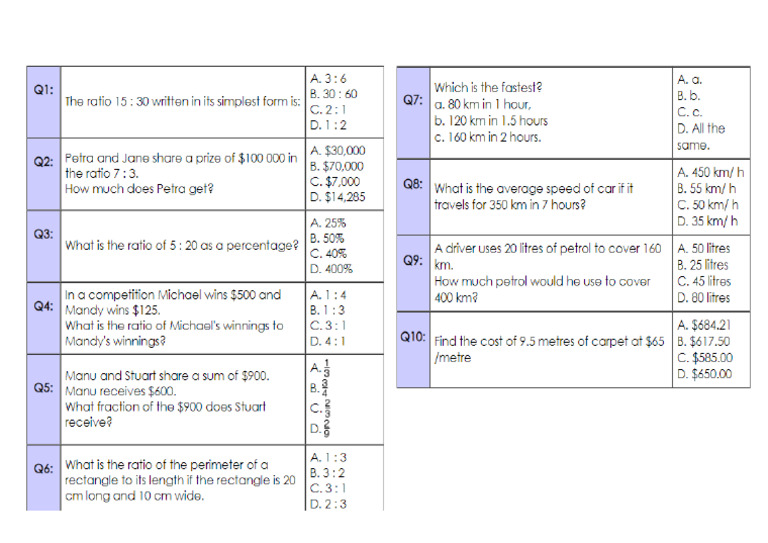 Ratio & Rate Practice | PDF