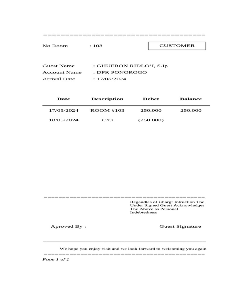 No Room BILL | PDF | Finance & Money Management
