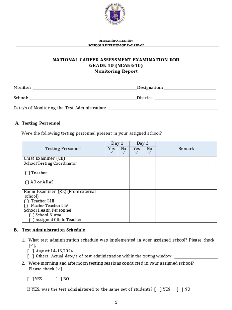 NCAE G10 Monitoring Report 2024 | PDF