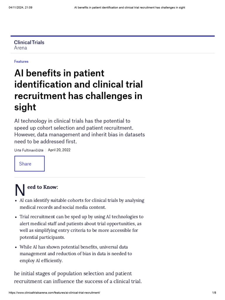 AI in Clinical Trial Recruitment Challenges | PDF | Artificial ...