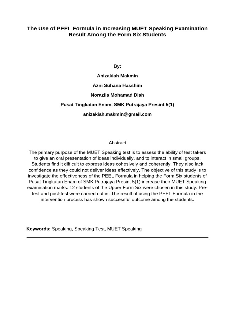 Enhancing MUET Speaking with PEEL Method | PDF | Fluency | Methodology